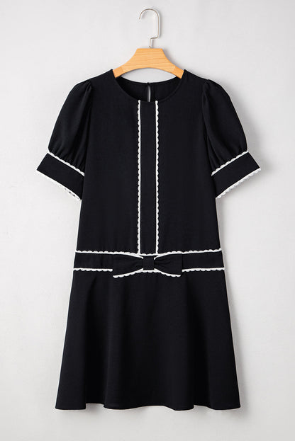 Birdie Scallop Trim Bow Detail Half Sleeve Dress