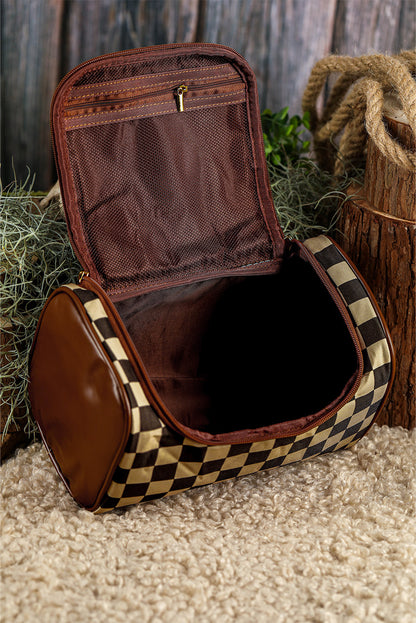 Black Checkered Zipper Makeup Bag