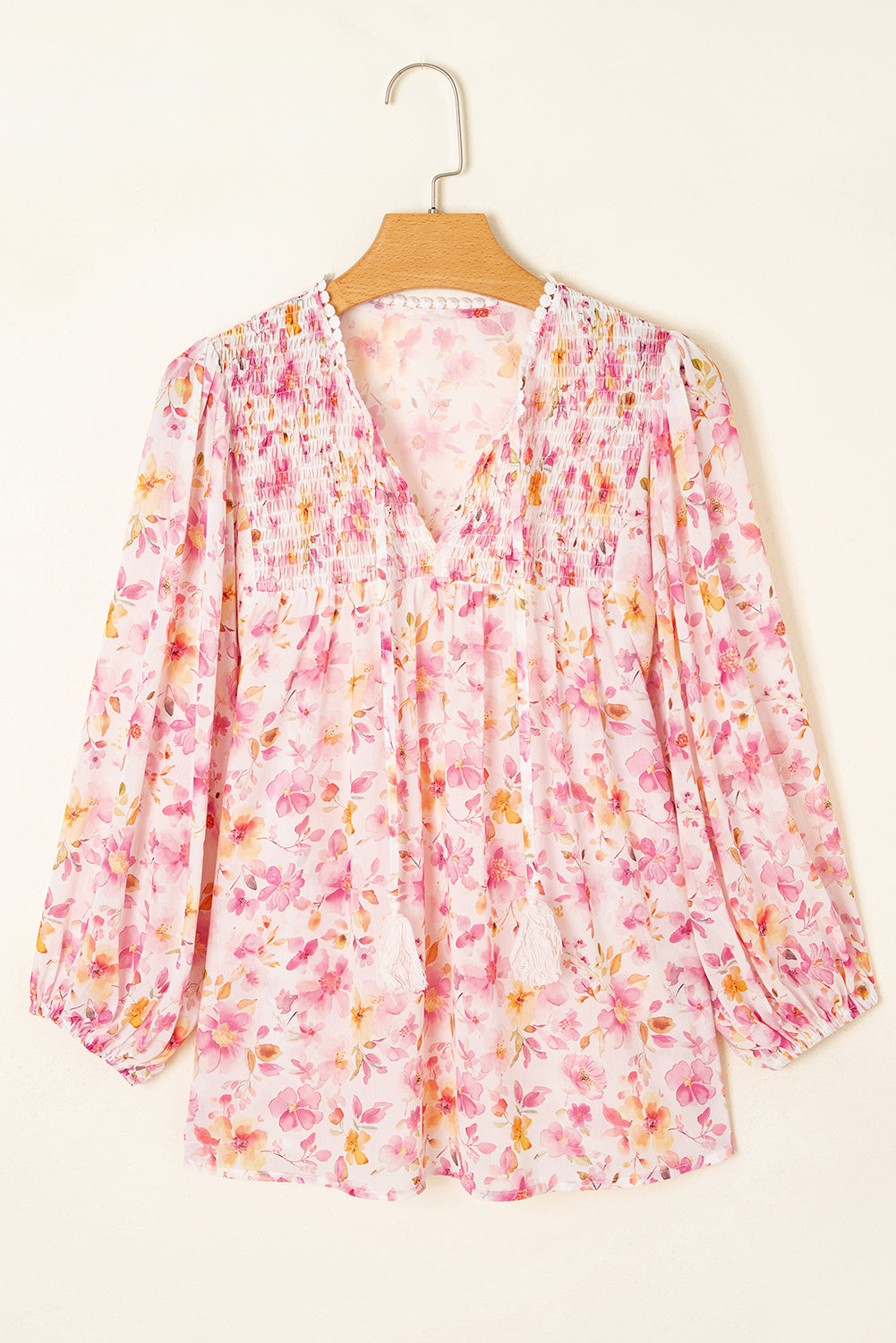 Sienna Floral Tassel Tie Tunic Blouse Threaded Pear