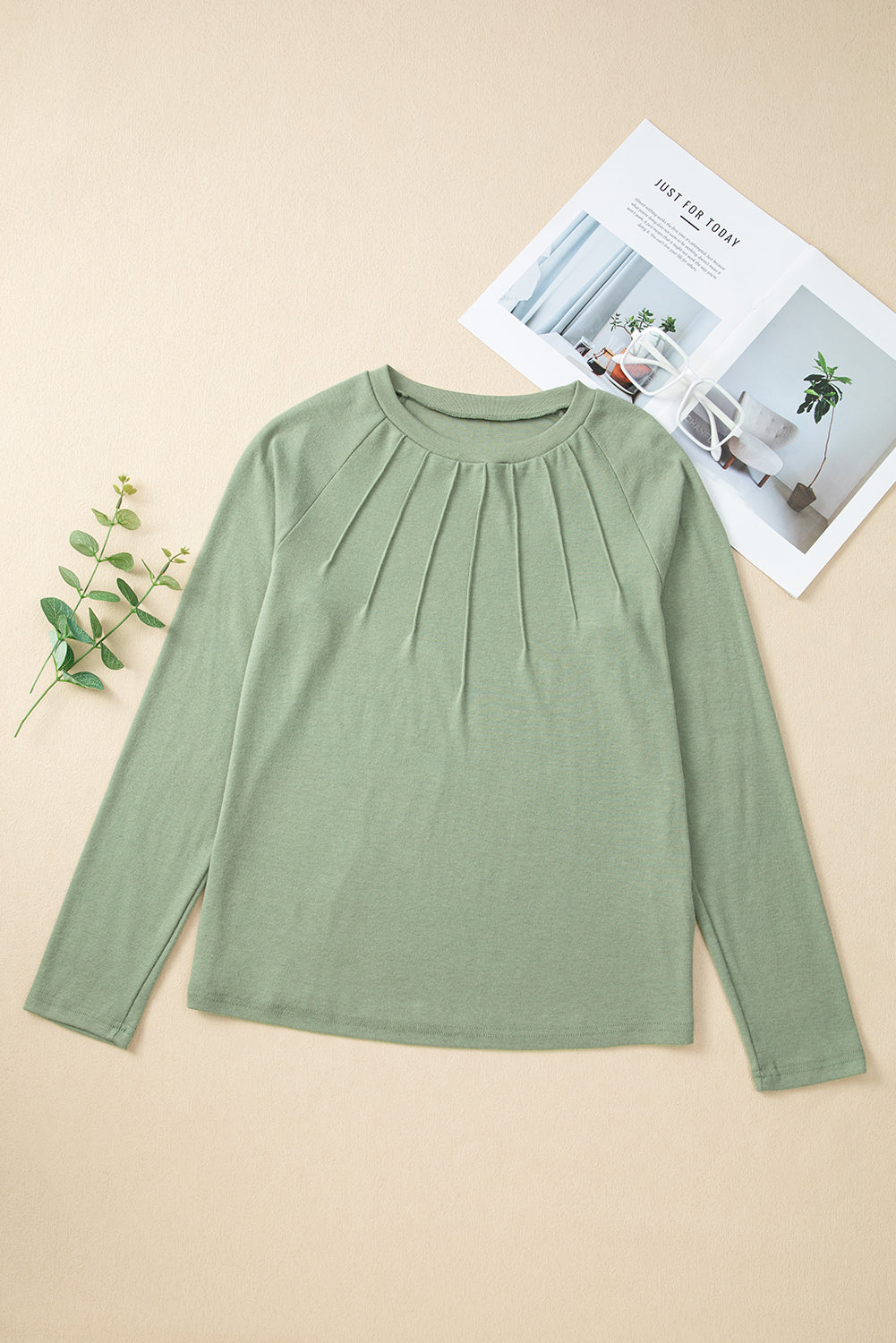 Millie Seam Detail Raglan Long Sleeve Top Threaded Pear