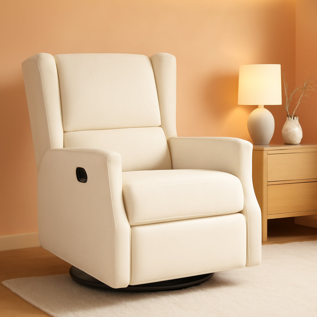 Omma Swivel Glider Rocking Recliner Cream Upholstered 3In1 ShipItFurniture