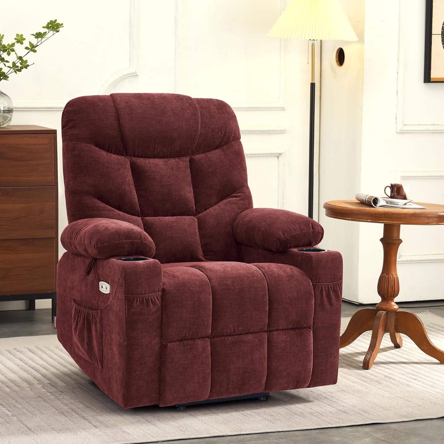 Power Lift Recliner Chair With Extended Footrest Burgundy ShipItFurniture