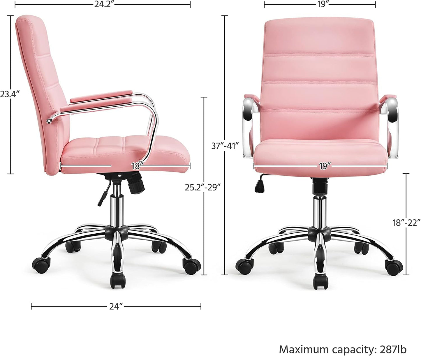 Pink Mid Back Office Chair With Arms 360 Degree Swivel ShipItFurniture