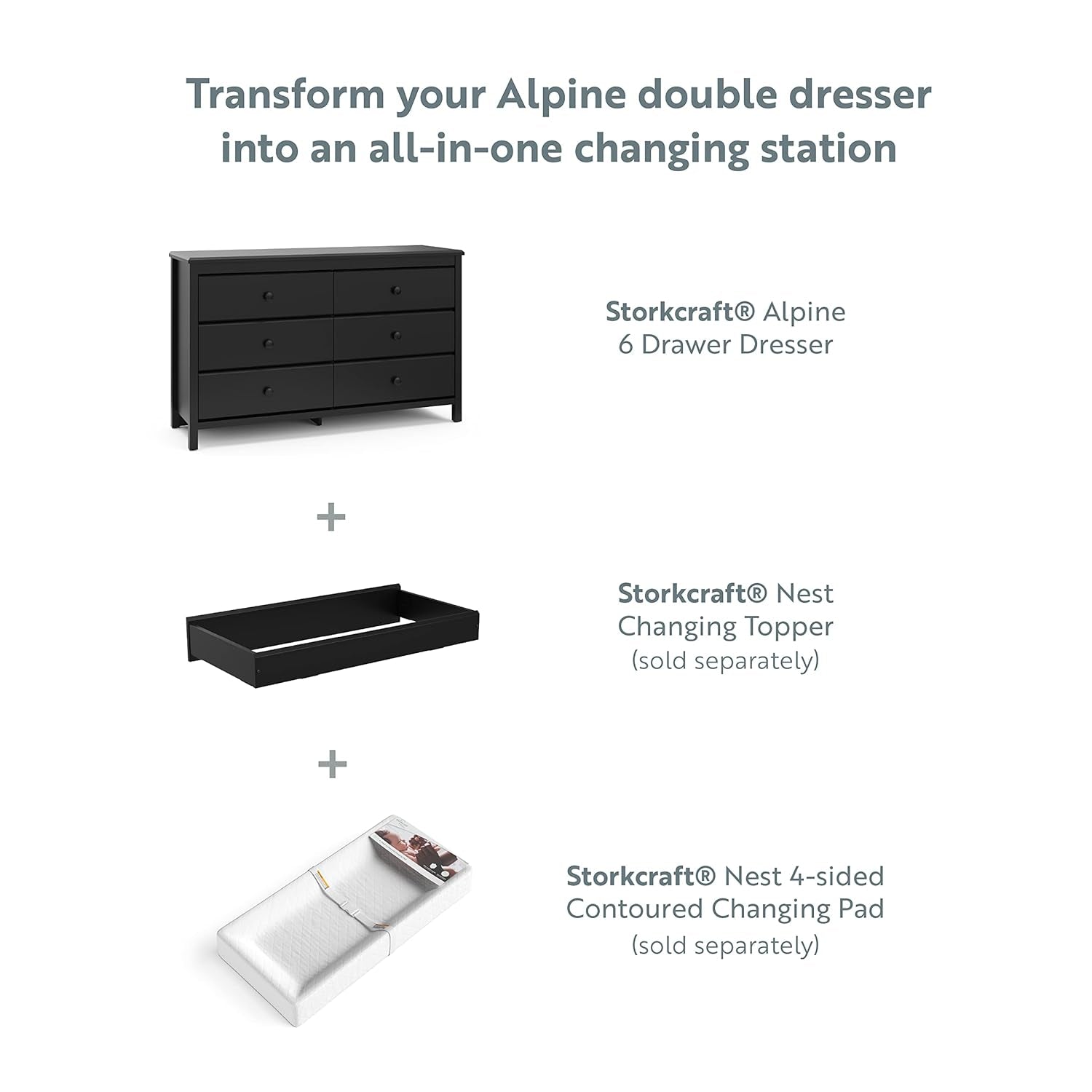 Alpine 6 Drawer Double Dresser (Black) – GREENGUARD Gold Certified, Dresser for Nursery, 6 Drawer Dresser, Kids Dresser, Nursery Dresser Drawer Organizer, Chest of Drawers ShipItFurniture