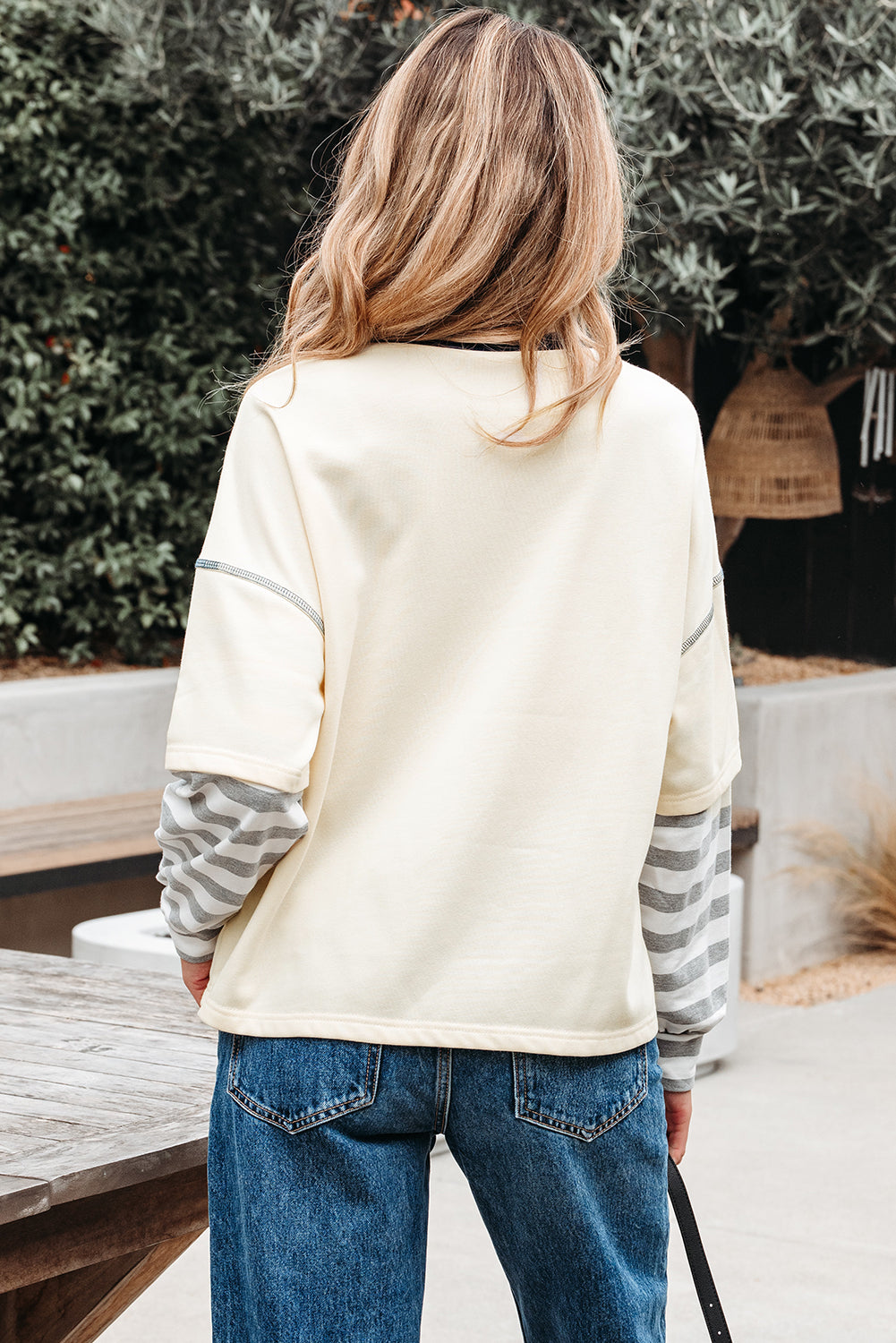Ashley Striped Long Sleeve Two-in-one Top Threaded Pear