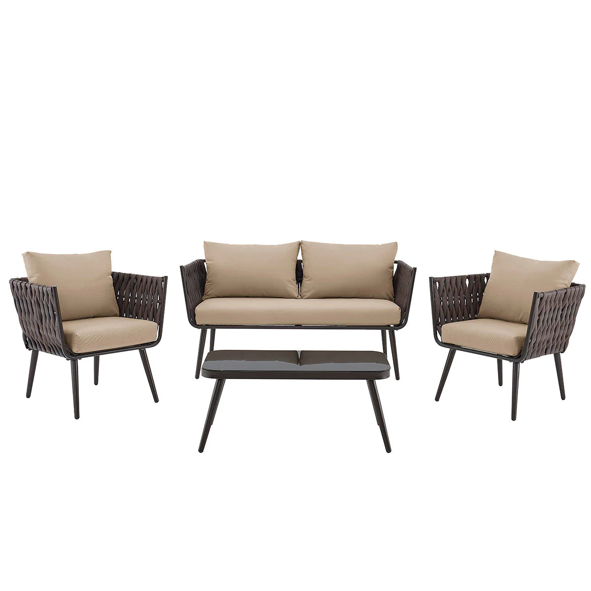 Barton 4 Piece Bistro Sofa Set w/Cushions Coffee Table Outdoor Patio Wicker