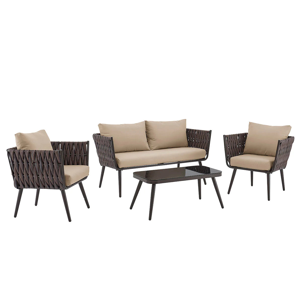 Barton 4 Piece Bistro Sofa Set w/Cushions Coffee Table Outdoor Patio Wicker