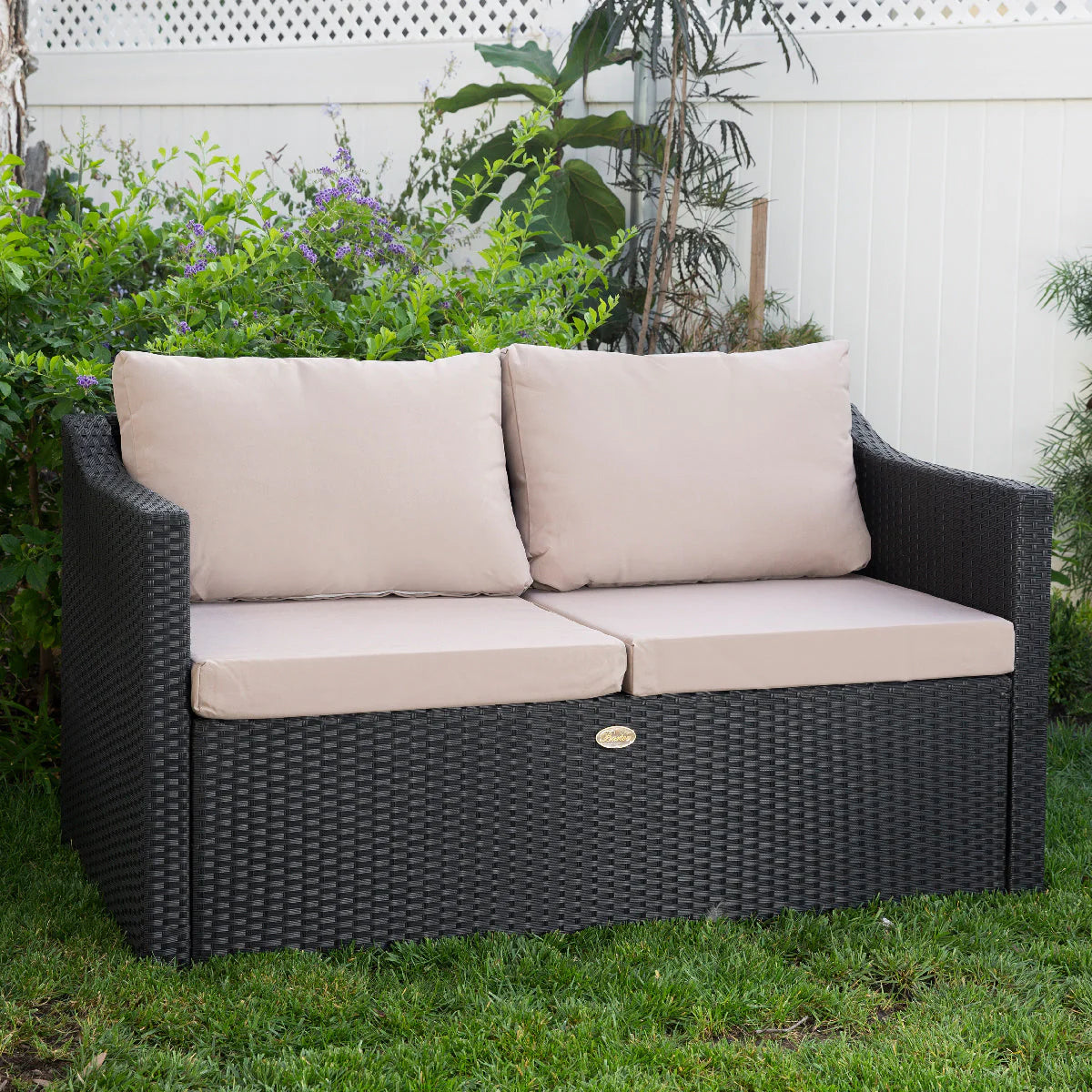 Barton 2 Person Madison Outdoor Patio Wicker Sofa Love Seat w/ Seat Cushion