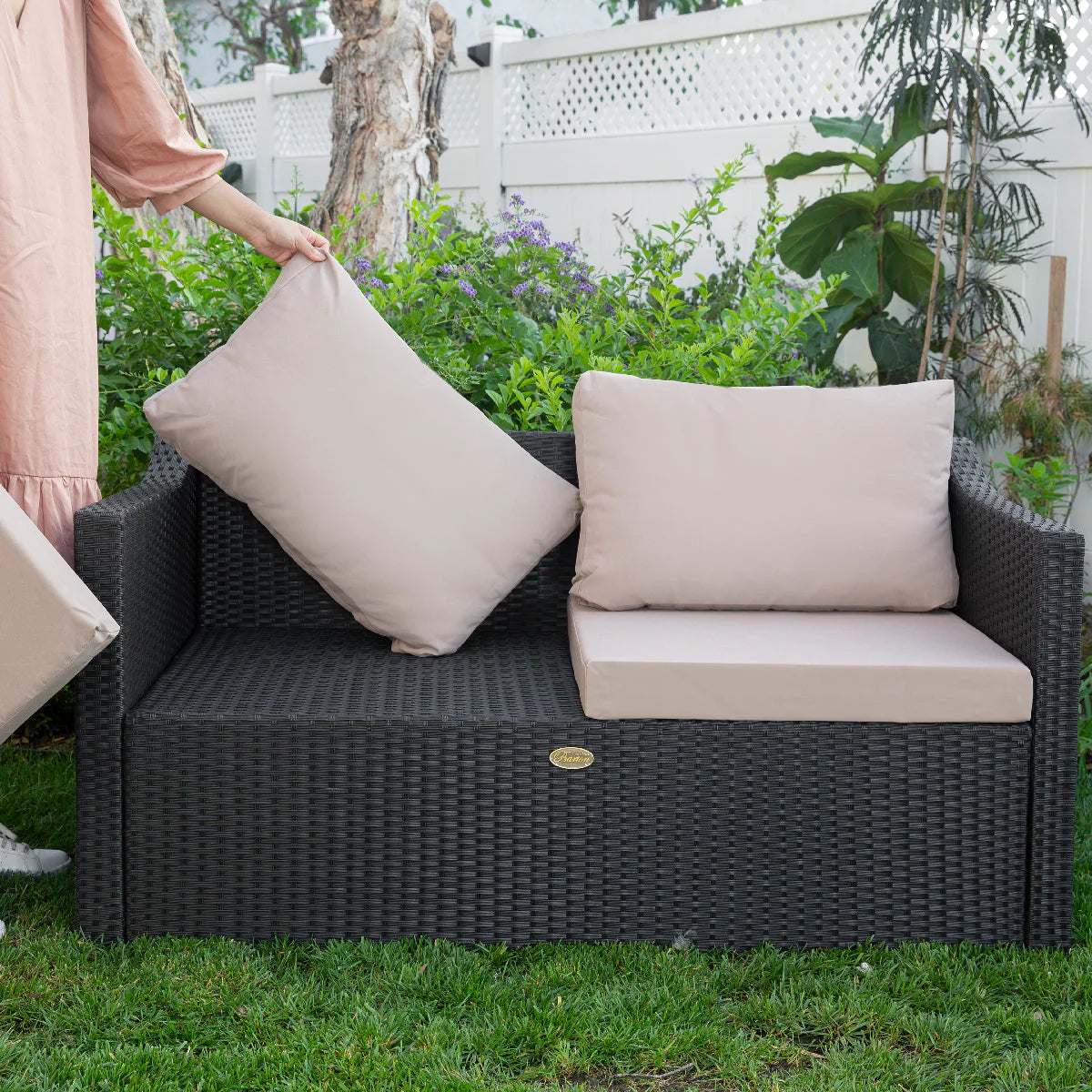 Barton 2 Person Madison Outdoor Patio Wicker Sofa Love Seat w/ Seat Cushion