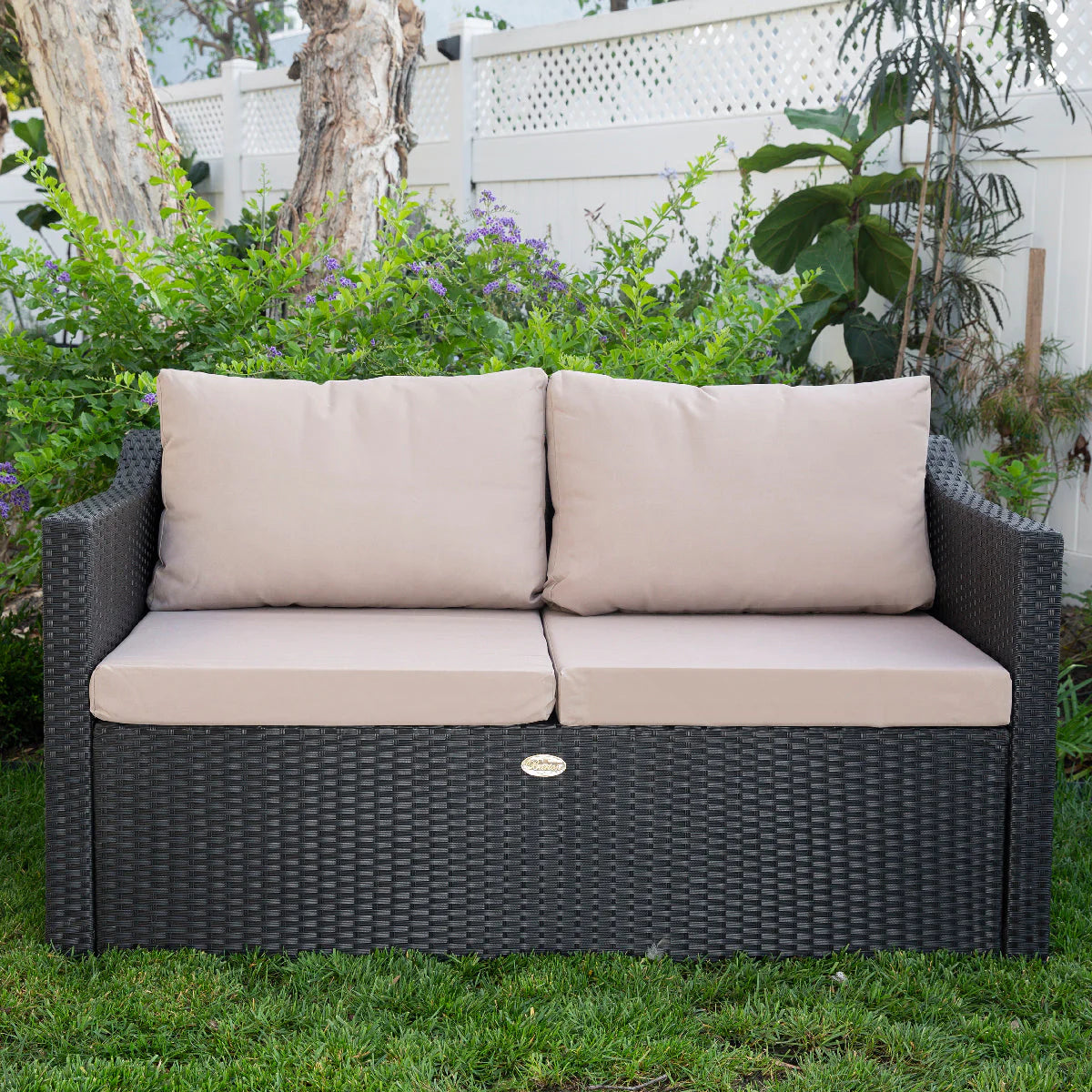 Barton 2 Person Madison Outdoor Patio Wicker Sofa Love Seat w/ Seat Cushion