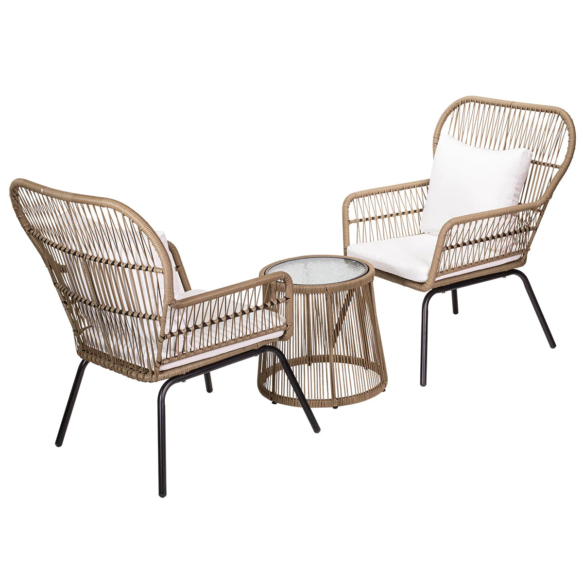 Barton 3 Pieces Bistro Chair Set w/Glass Table Beige Outdoor Patio Furniture