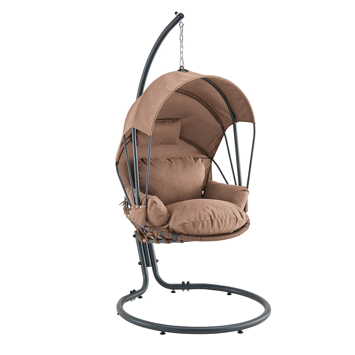 Barton Deluxe Hanging Chair Brown w/Canopy Sun Shade Deep Cushion Lounge