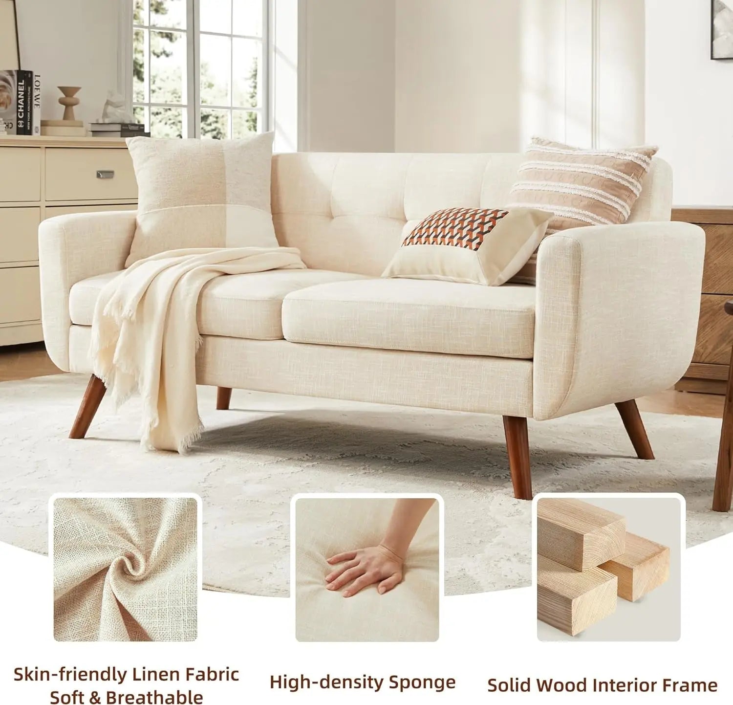 Modern Compact Beige Loveseat For Small Living Rooms ShipItFurniture
