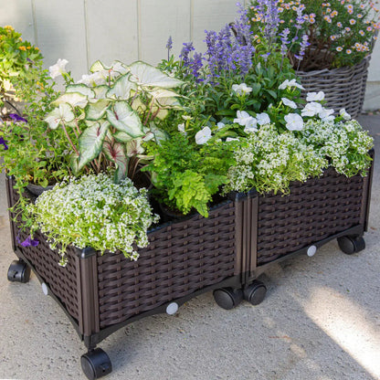 Barton 2 Pieces Rolling Garden Bed Brown Plastic w/Self-Watering Design Outdoor Barton