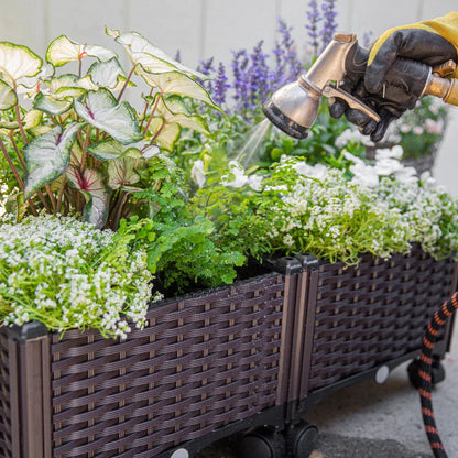 Barton 2 Pieces Rolling Garden Bed Brown Plastic w/Self-Watering Design Outdoor Barton