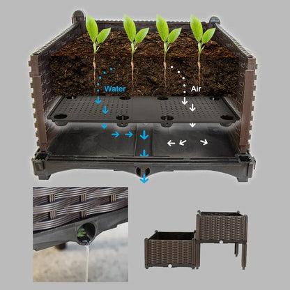 Barton 2 Pieces Raised Garden Bed Brown Plastic w/Self-Watering Design Outdoor Barton