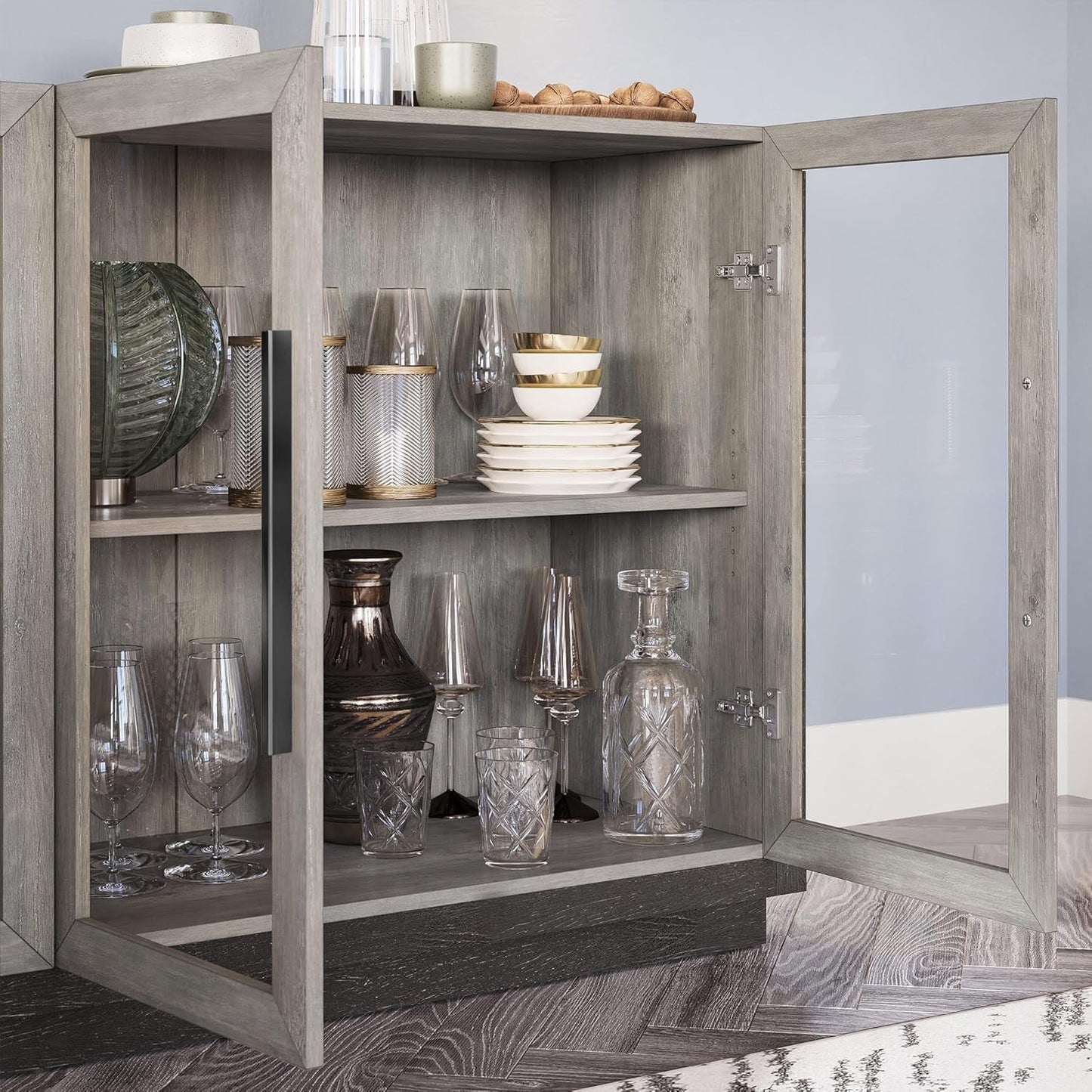 Grey Glass Doors Buffet Cabinet For Dining Room And Living Room ShipItFurniture