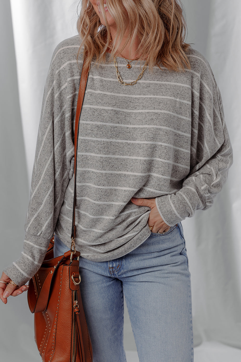 Bella Stripe Dolman Sleeve Top Threaded Pear