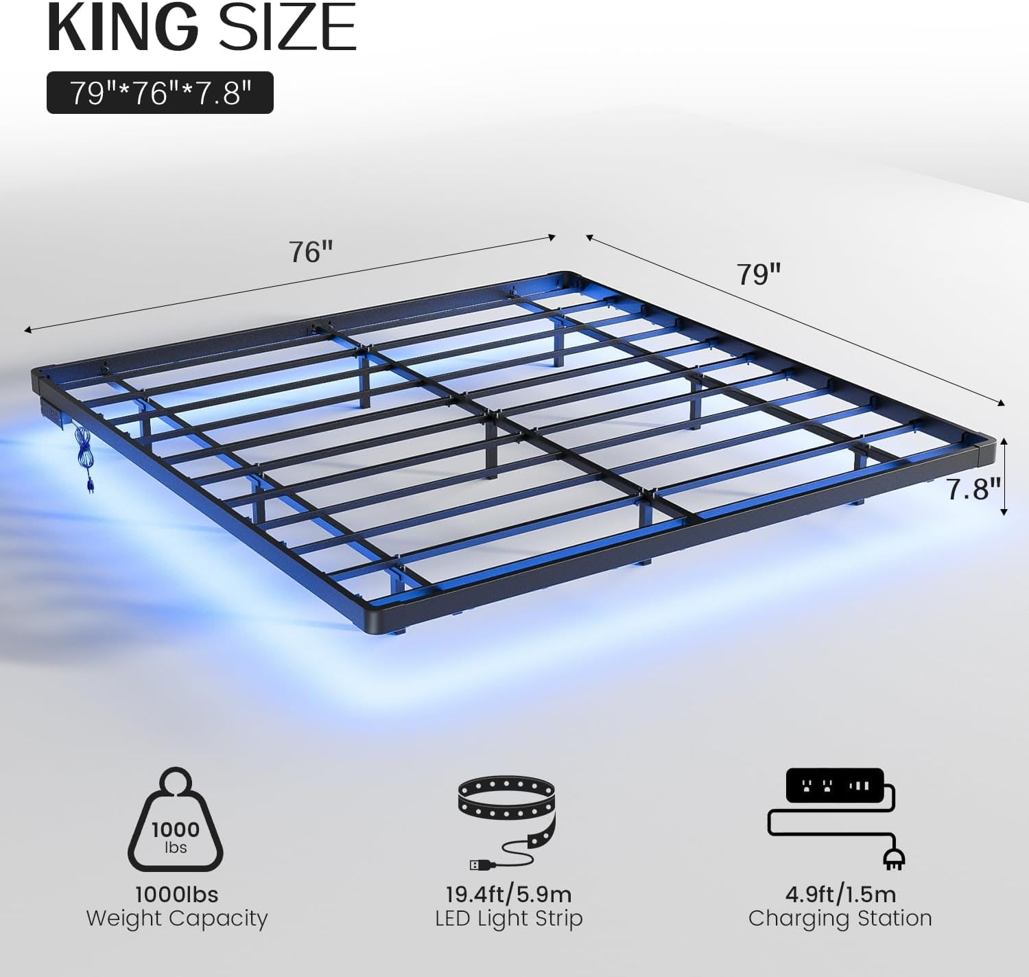 King Size Floating Bed Frame With Integrated LED Lighting ShipItFurniture