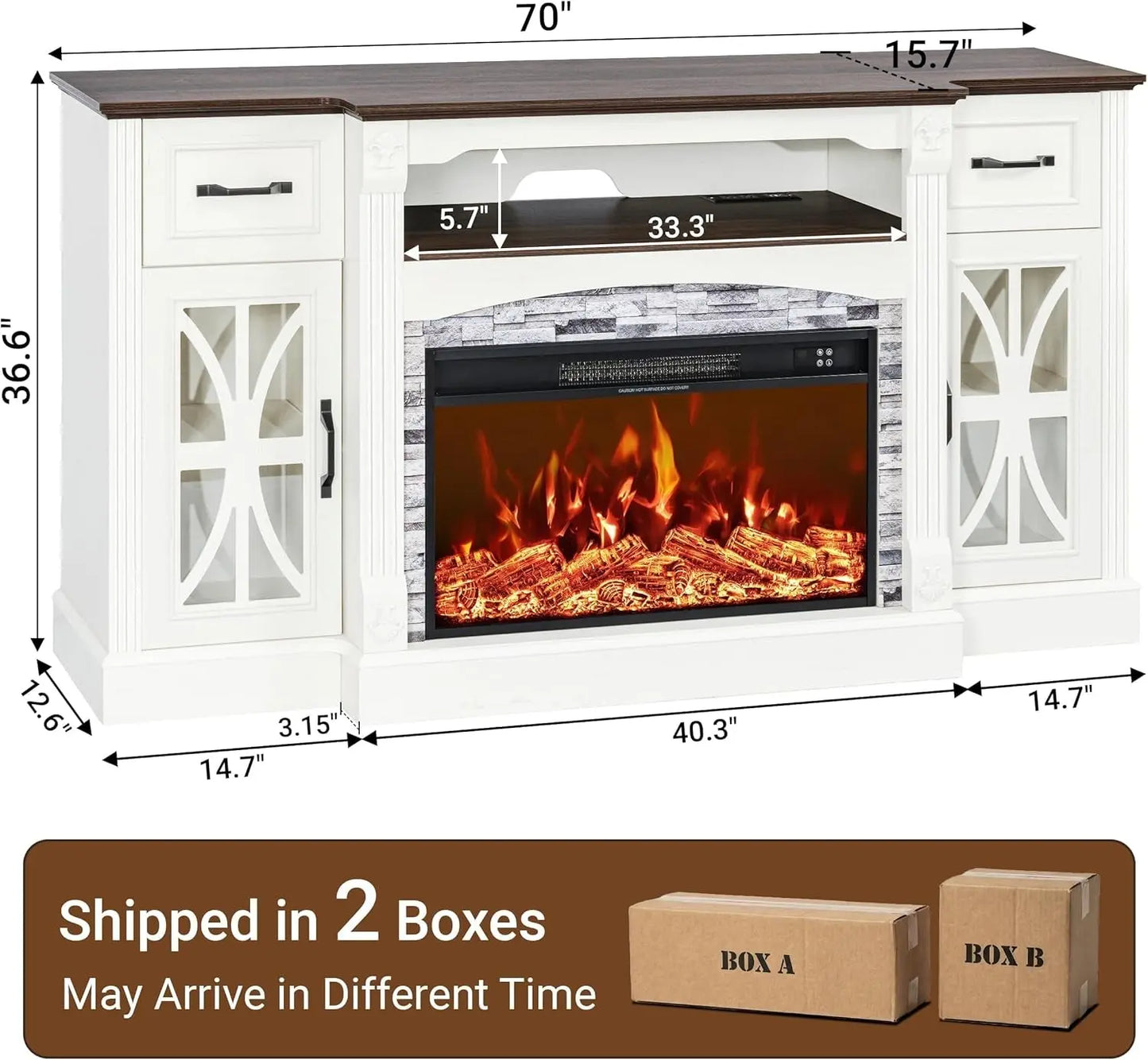 70Inch Electric Fireplace TV Stand BuiltIn PowerStrip ShipItFurniture