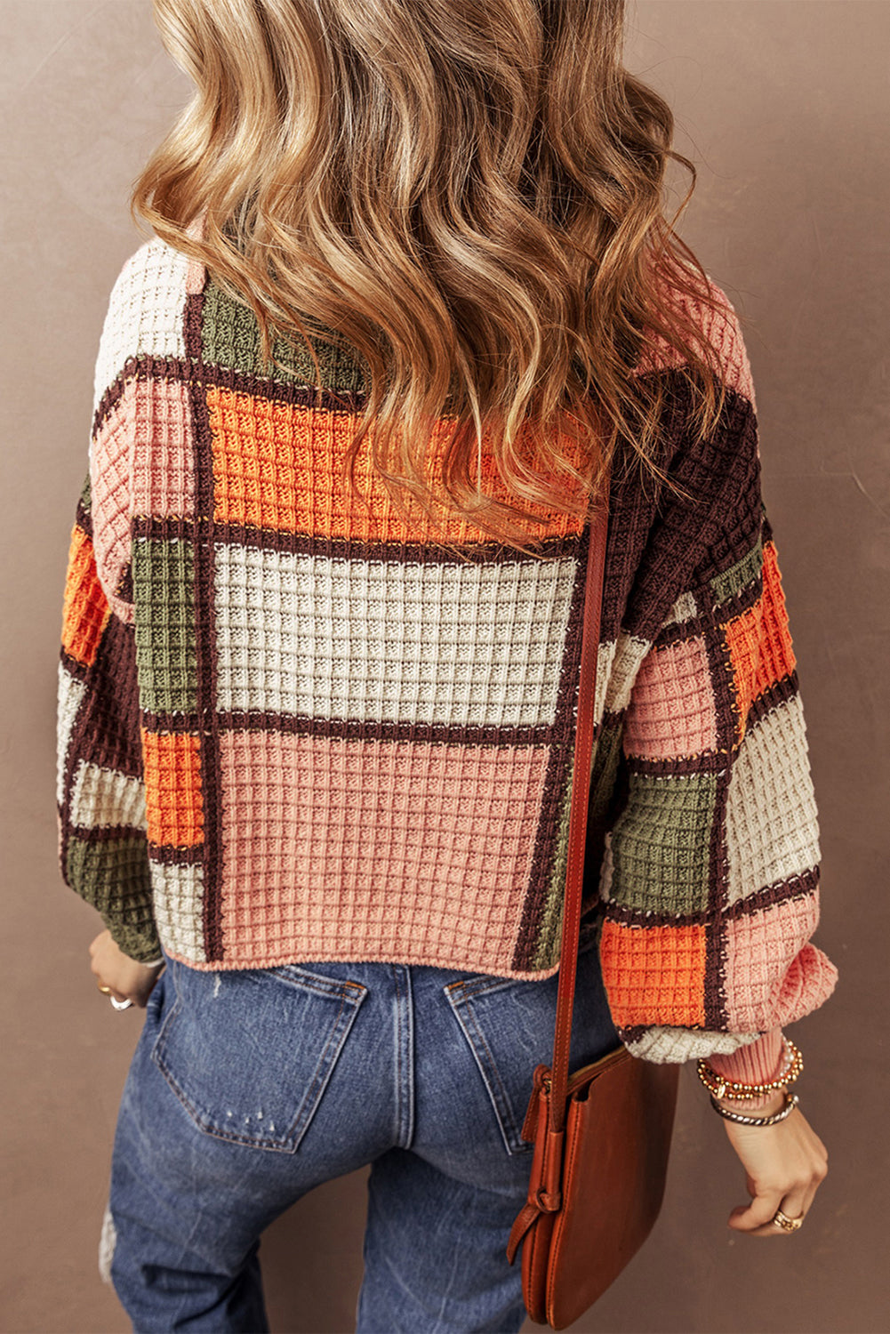 Zoey Waffle Knit Drawstring Mock Neck Sweater Threaded Pear