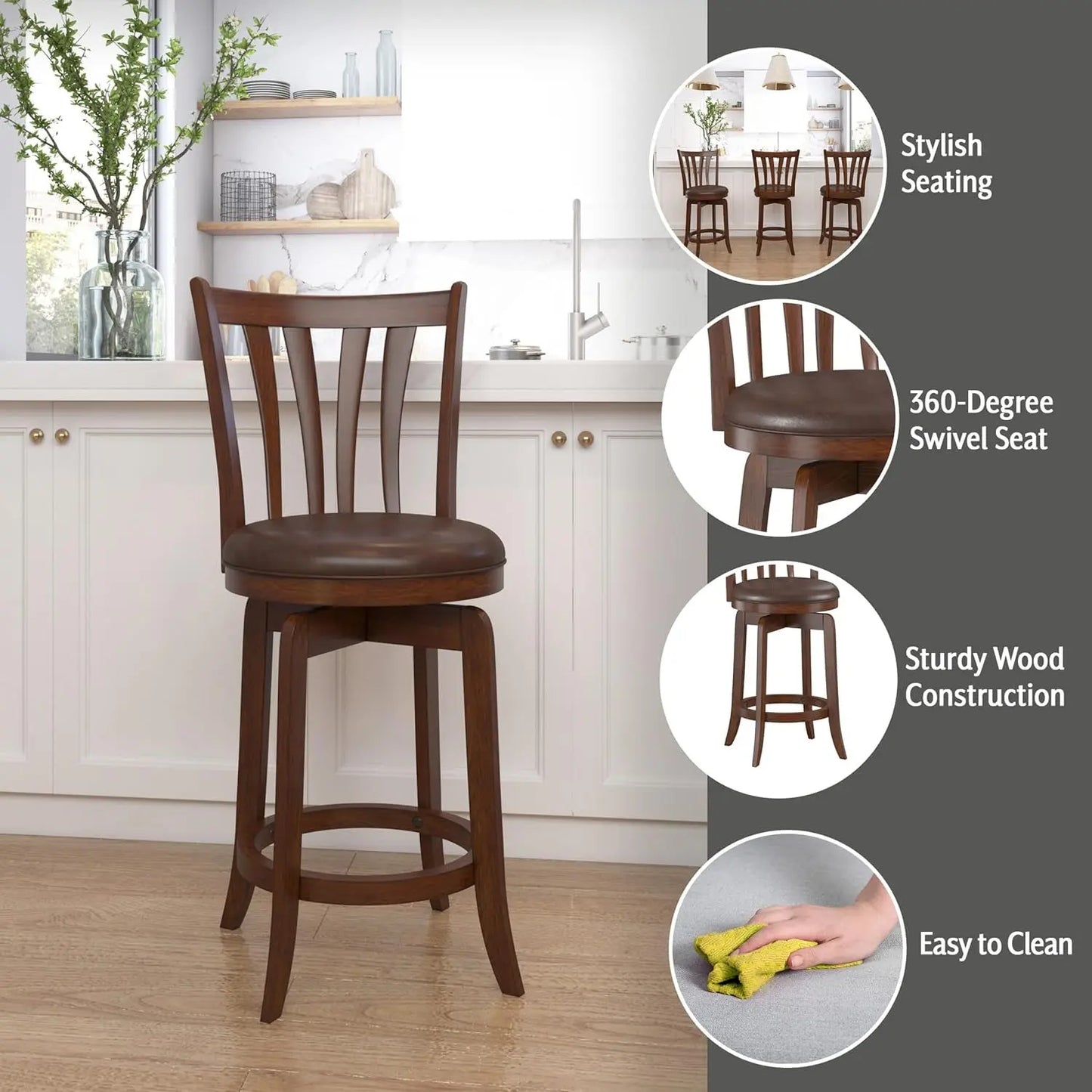 Savana Swivel Counter Stool Cherry Finish Counter Height ShipItFurniture