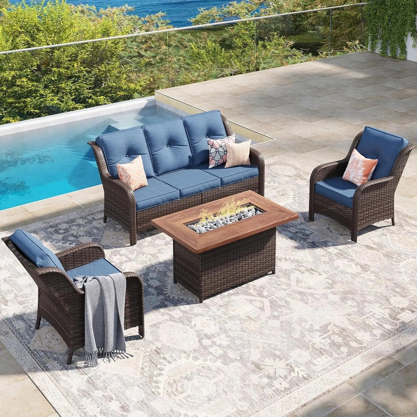 Outdoor Patio Furniture Set with Fire Pit Table-0