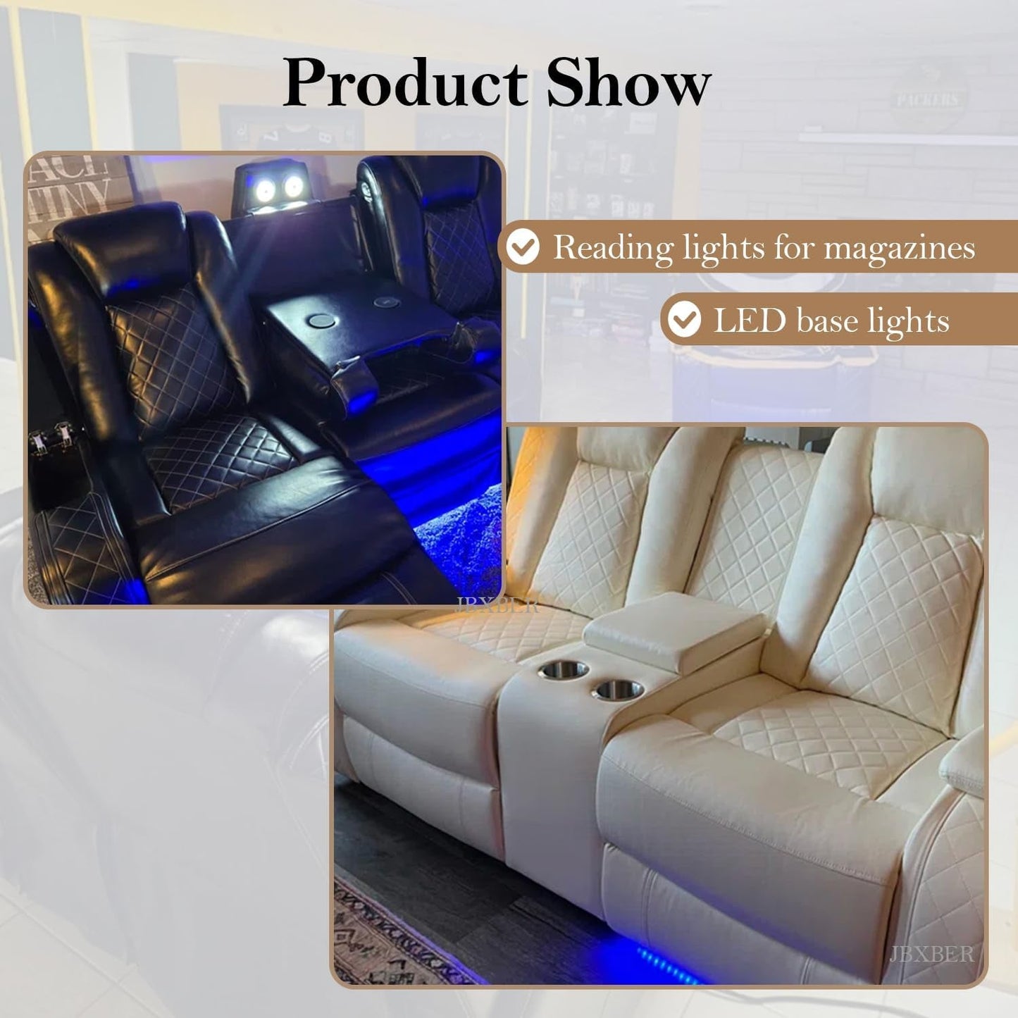 Power Recliner Sectional Sofa Set, Leather Sectional Sofa Sets for Living Room, Power Reclining Sectional Couch with Led Lights, Cup Holder, Wireless Charging, Hidden Storage, Black