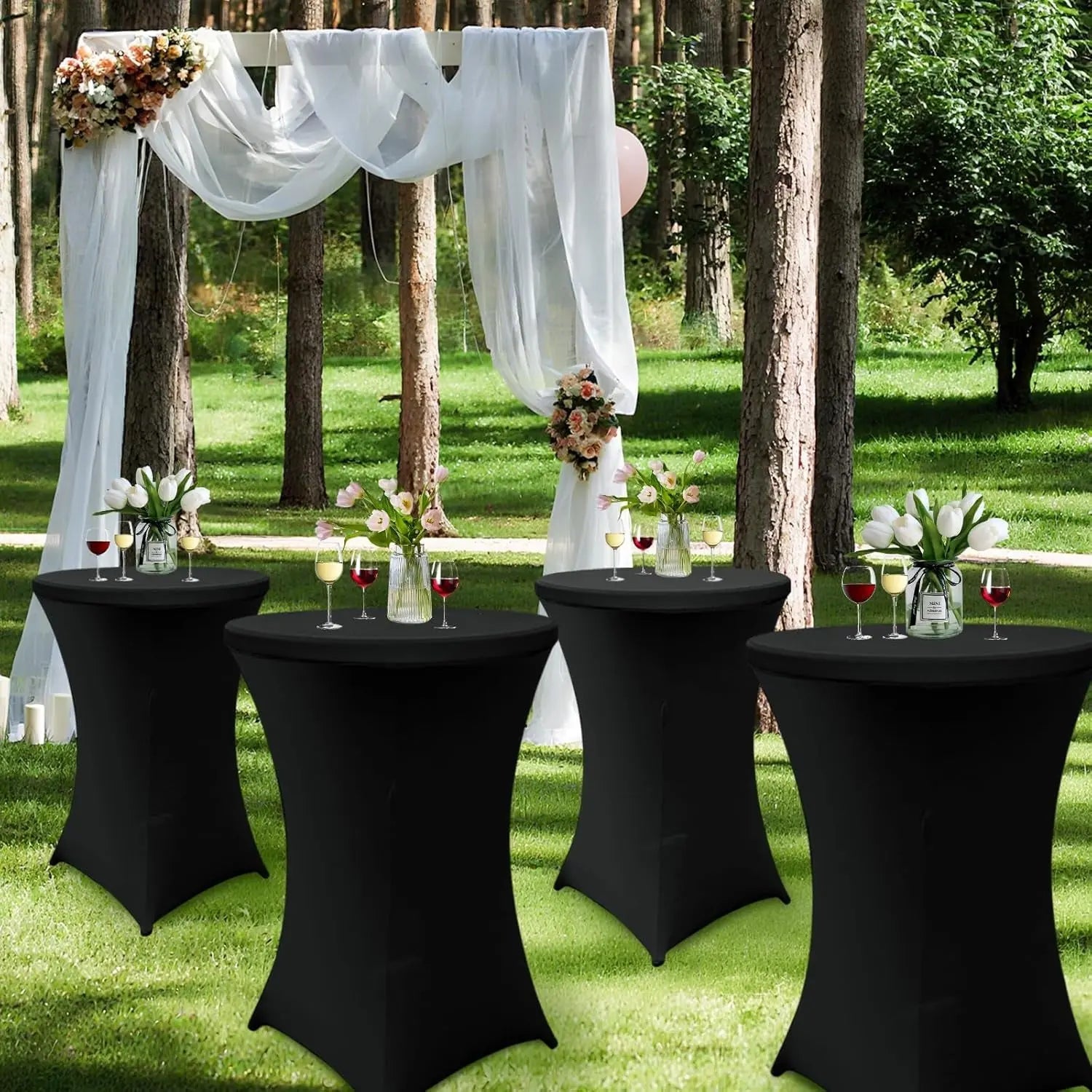 32-Inch Round Folding High Top Cocktail Tables with Black Spandex Covers, Set of 2-4