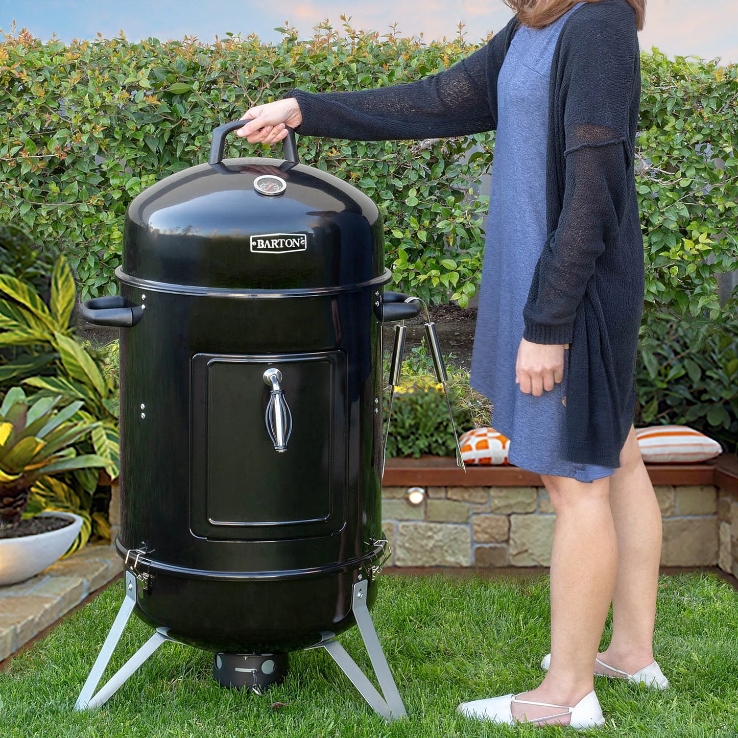 Barton 18-inch Portable Round Charcoal Smoker Vertical BBQ Grill Built-in