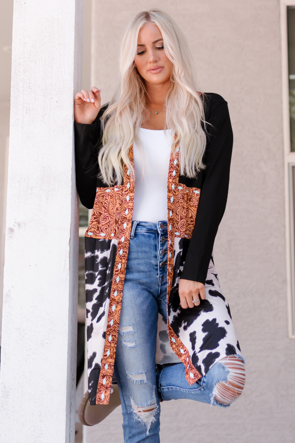 Madison Patchwork Open Front Cardigan