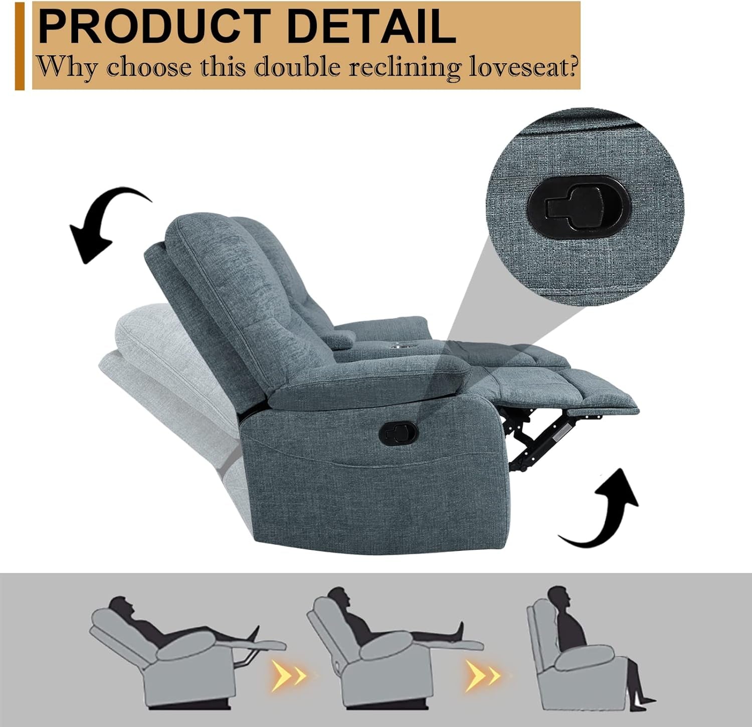 Blue Fabric Double Reclining Loveseat With Console ShipItFurniture