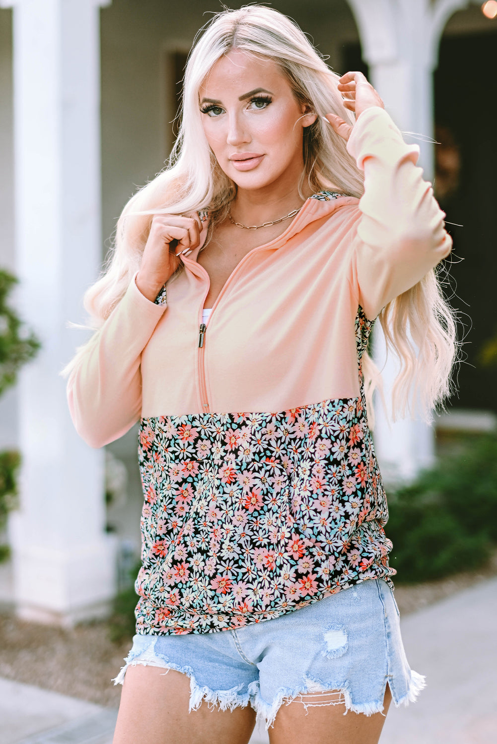 Gemma Floral Half Zip Kangaroo Pocket Hoodie - Get it from Bo