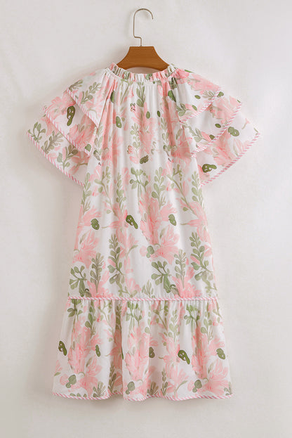 Madalyn Floral Contrast Edge Layered Short Sleeve Mini Dress