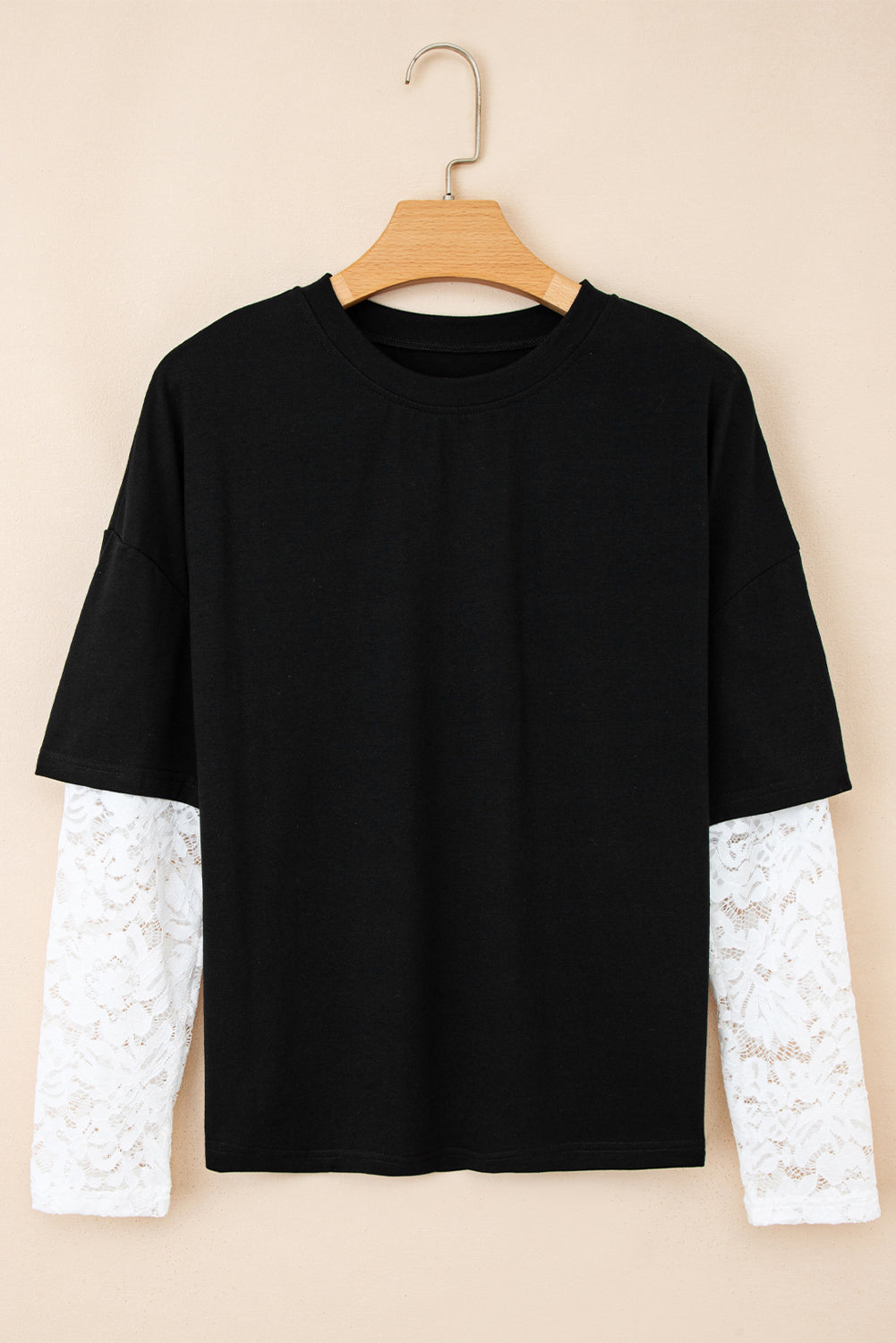Hallie Lace Long Sleeve Insert Drop Shoulder Top Threaded Pear