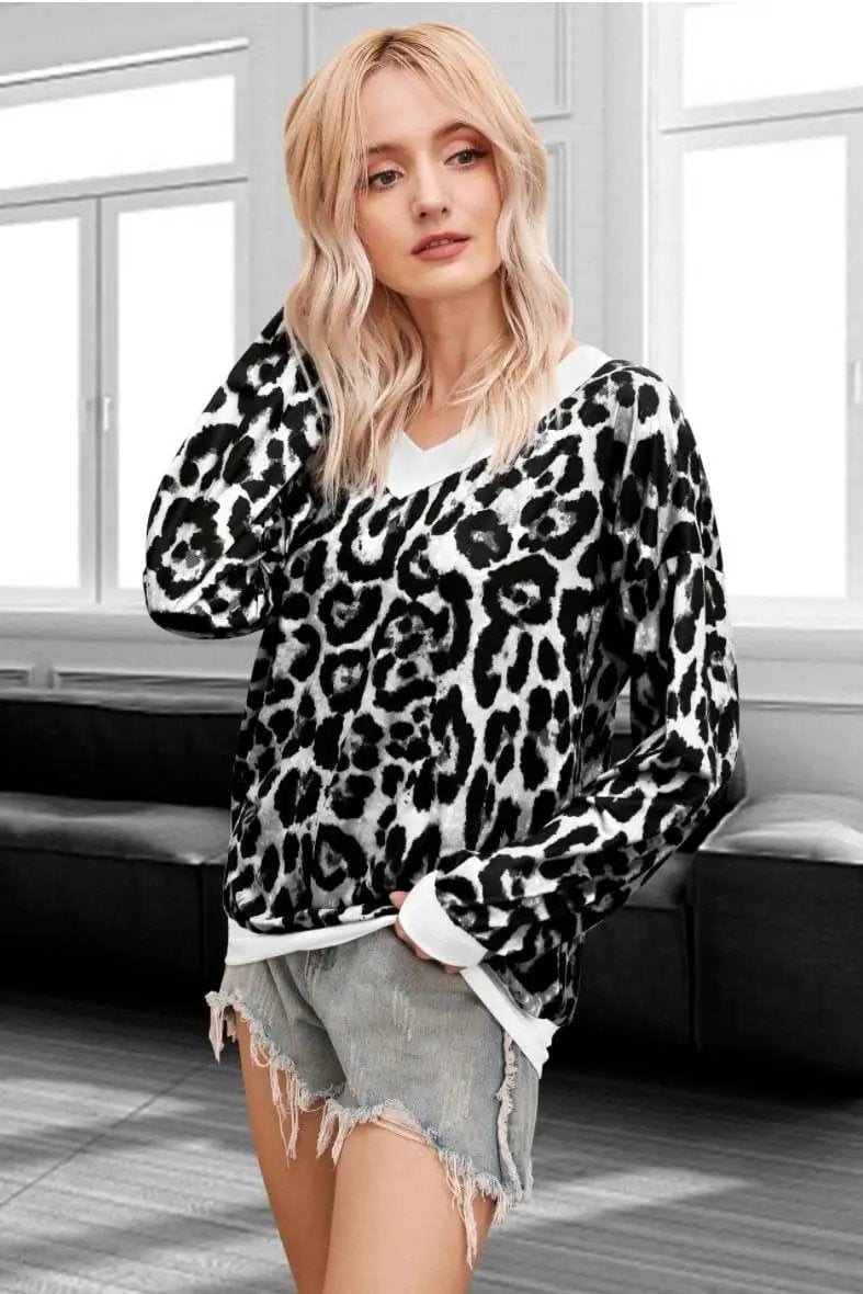 Leopard Print Contrast Binding Sweater Anna-Kaci Wholesale