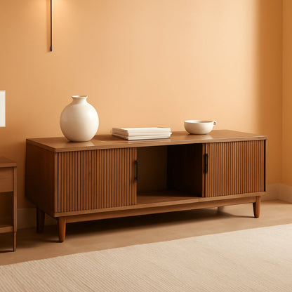 Walton Modern Fluted Door Low TV Stand For 65 Inch TV Mocha