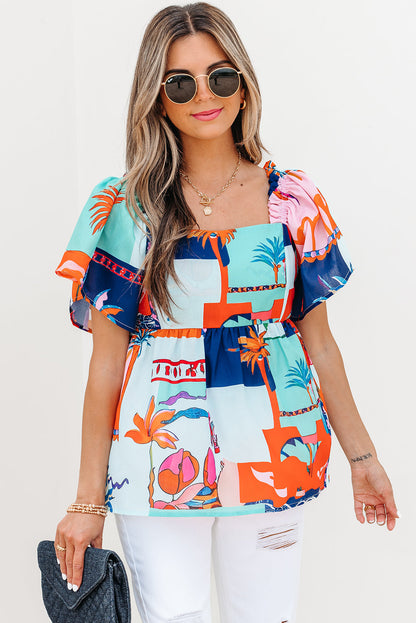 Payton Tropical Flutter Sleeve Babydoll Blouse