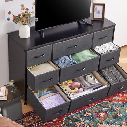 Dresser, Dresser for Bedroom with 9 Drawers, Wide Dresser TV Stand for 55” TV Stand for Bedroom Dresser Long Dressers & Chests of Drawers, Metal Frame&Wood Top, Closet, Hallway, Grey ShipItFurniture