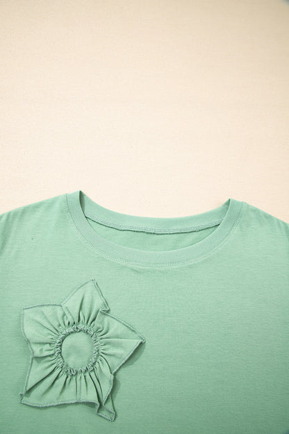 Grass Green Flower Applique Mineral Wash Plus Size Top