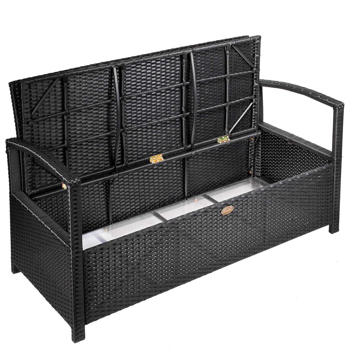 Barton Outdoor Patio Deck Box Storage Bench w/ Seat Cushion Furniture, Black