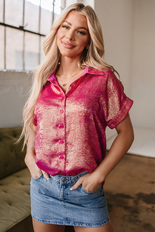 Amoura Metallic Sheen Buttoned Top