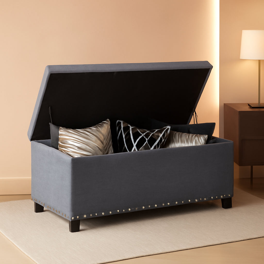 Grey Button Tufted Storage Ottoman For Living Room ShipItFurniture