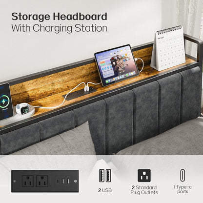 Queen Bed Frame With USB Charging LED Illumination ShipItFurniture