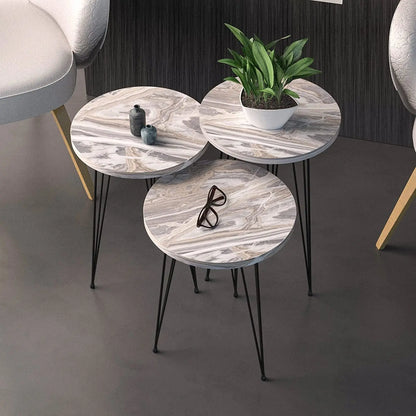 Grey Marble Nesting Tables Set Of 3 Modern Round End Tables-1