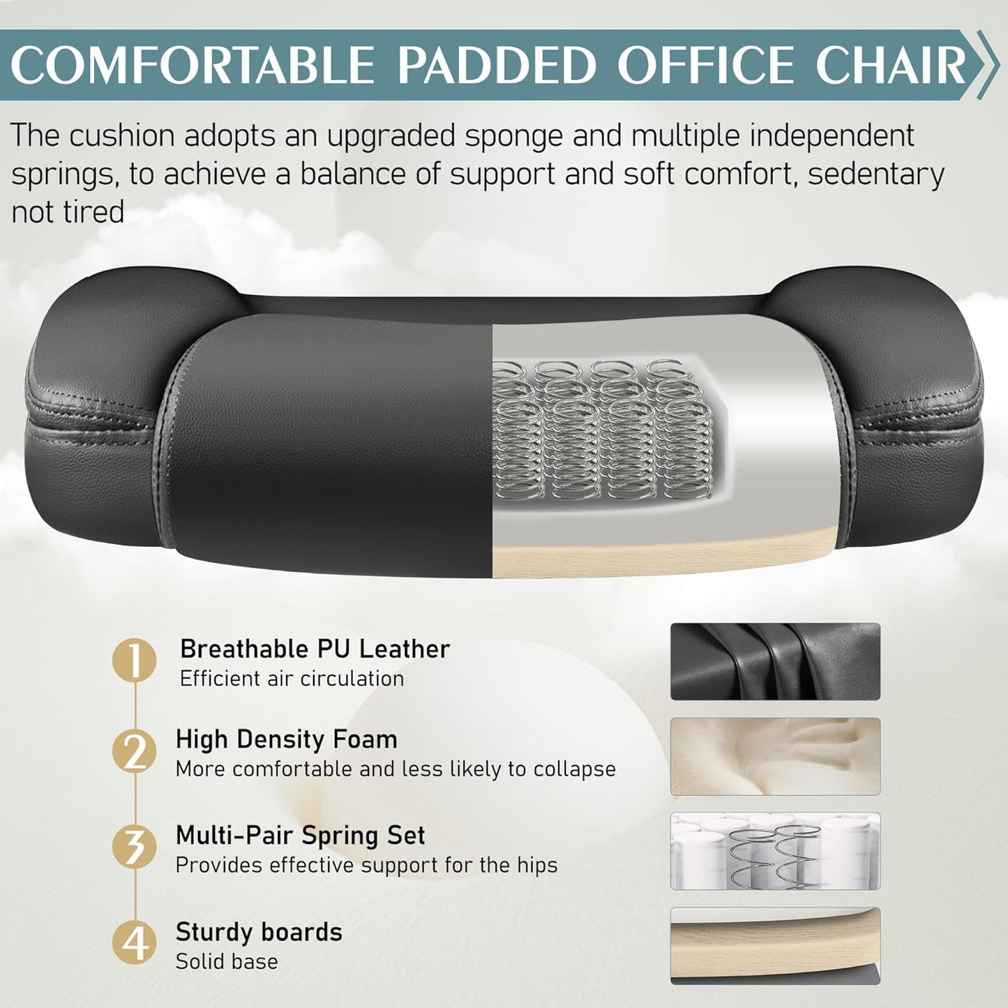 Ergonomic Leather Office Chair Adjustable Armrests Black