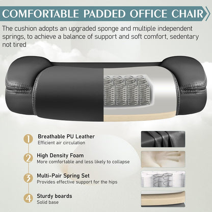 Ergonomic Leather Office Chair Adjustable Armrests Black