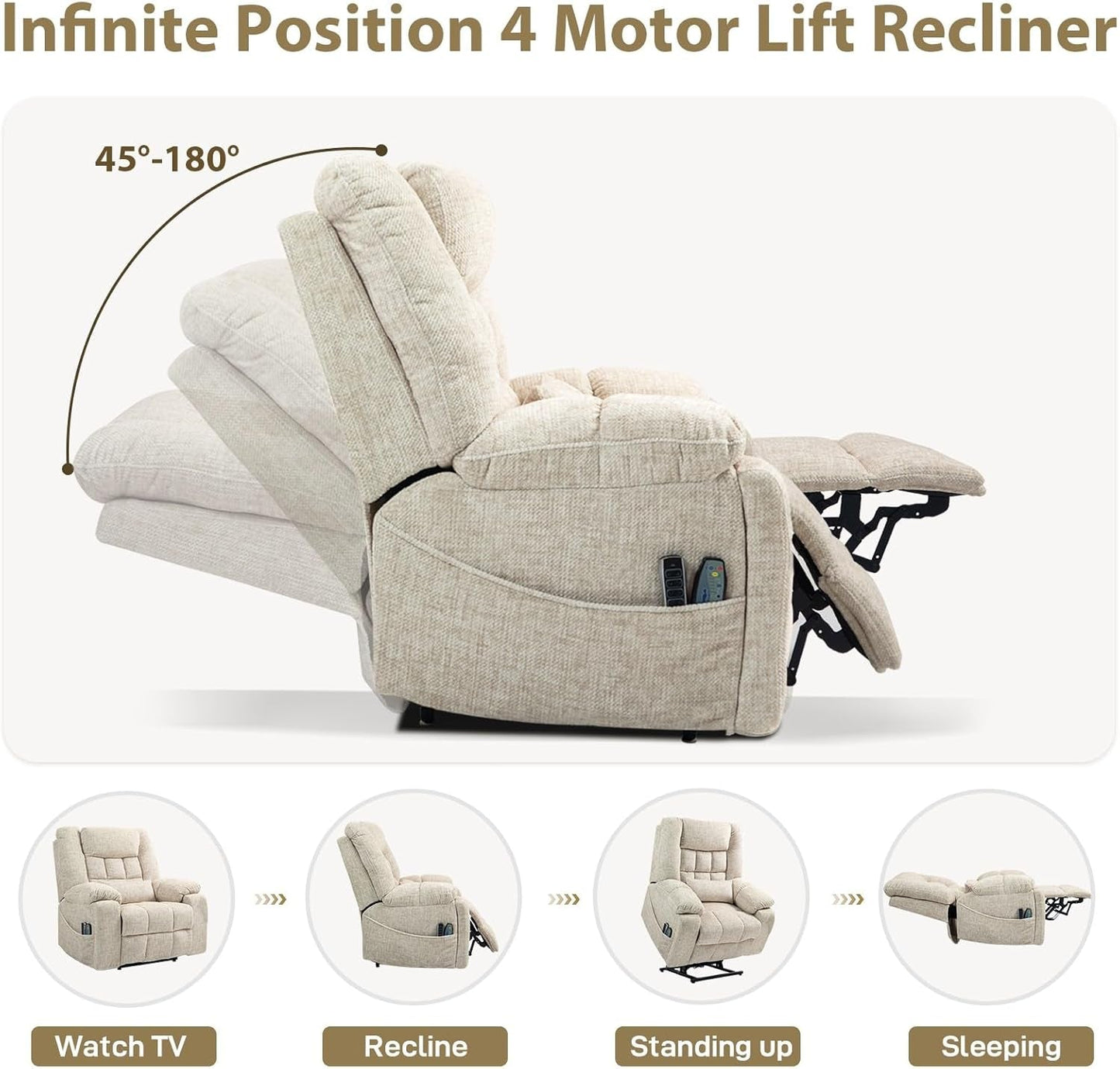 Power Lift Recliner Chair With Massage And Heat Cream White ShipItFurniture