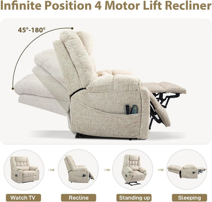 Power Lift Recliner Chair With Massage And Heat Cream White ShipItFurniture