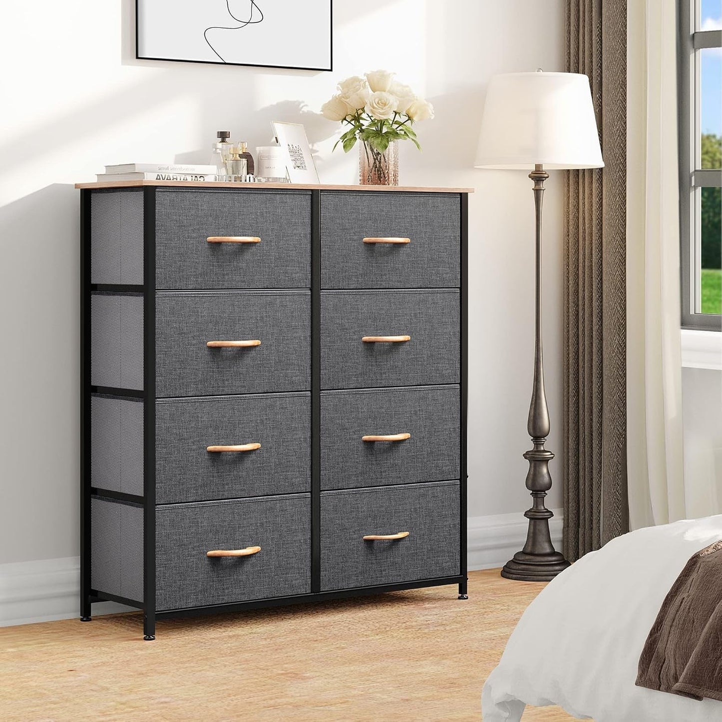 Dresser for Bedroom, Fabric Dresser with 8 Drawers, Tall Dresser, Double Dresser, Chest of Drawers for Closet, Living Room, Sturdy Steel Frame, Wooden Top, Easy Pull Handle ShipItFurniture